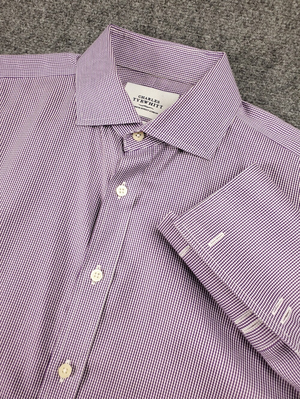 Charles Tyrwhitt Dress Shirt 16.5 35 French Cuff Purple Houndstooth Non Iron